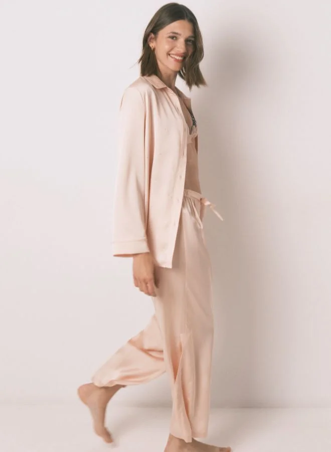 women'secret Long Satin Strass Pajama In Orange