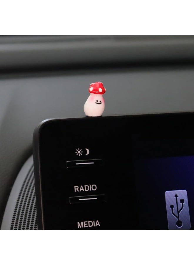 Bukela Adorable Mini Mushroom Car Rearview Mirror Charm Playful Dashboard Decoration Cute-Style Female Car Accessory Gift Red and White Two-Tone - Image 2