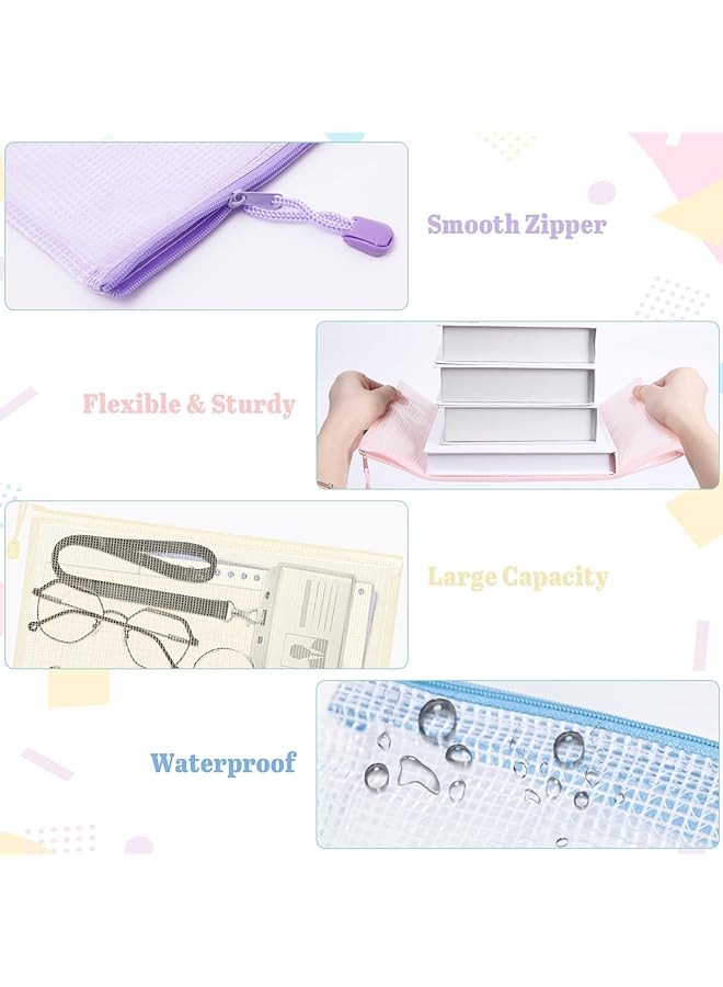 erorex 10 Pack A4 A4 Zipper Mesh Pouch Bags Large Size Folders With Zipper Clear Pencil Pouch Information Textbook Storage Bag Zipper File Bags For Office Supplies For School Student 5 Colors  - Image 5