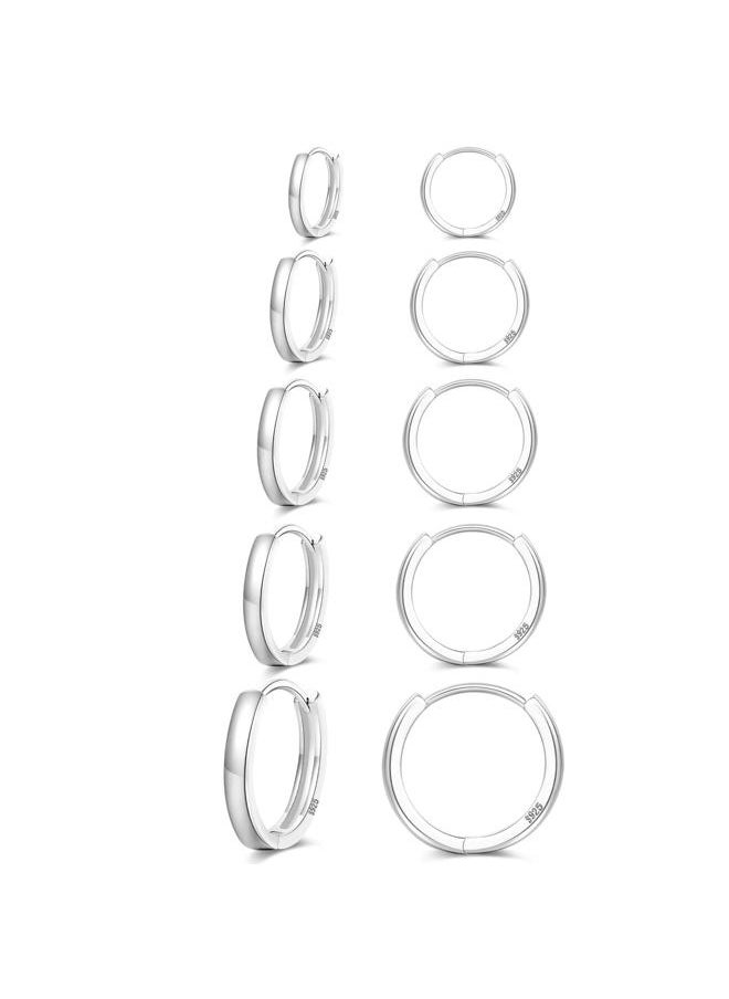 Senteria Sterling Silver Small Hoop Earrings for Women and Men - 5 Pairs of Hypoallergenic Huggie Hoop Earrings in 8, 10, 12, 14, 16mm  - Image 1