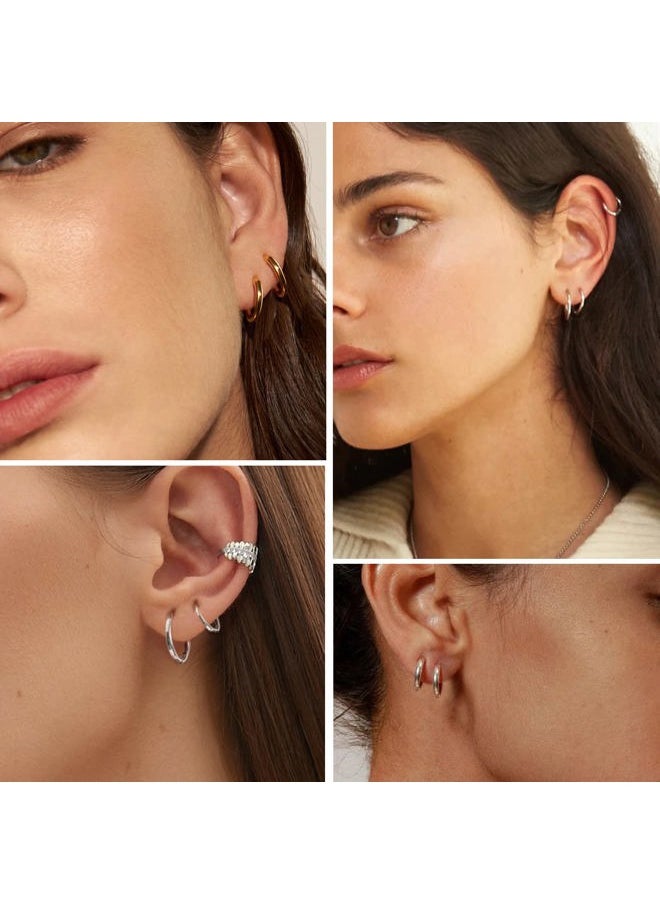 Senteria Sterling Silver Small Hoop Earrings for Women and Men - 5 Pairs of Hypoallergenic Huggie Hoop Earrings in 8, 10, 12, 14, 16mm  - Image 4