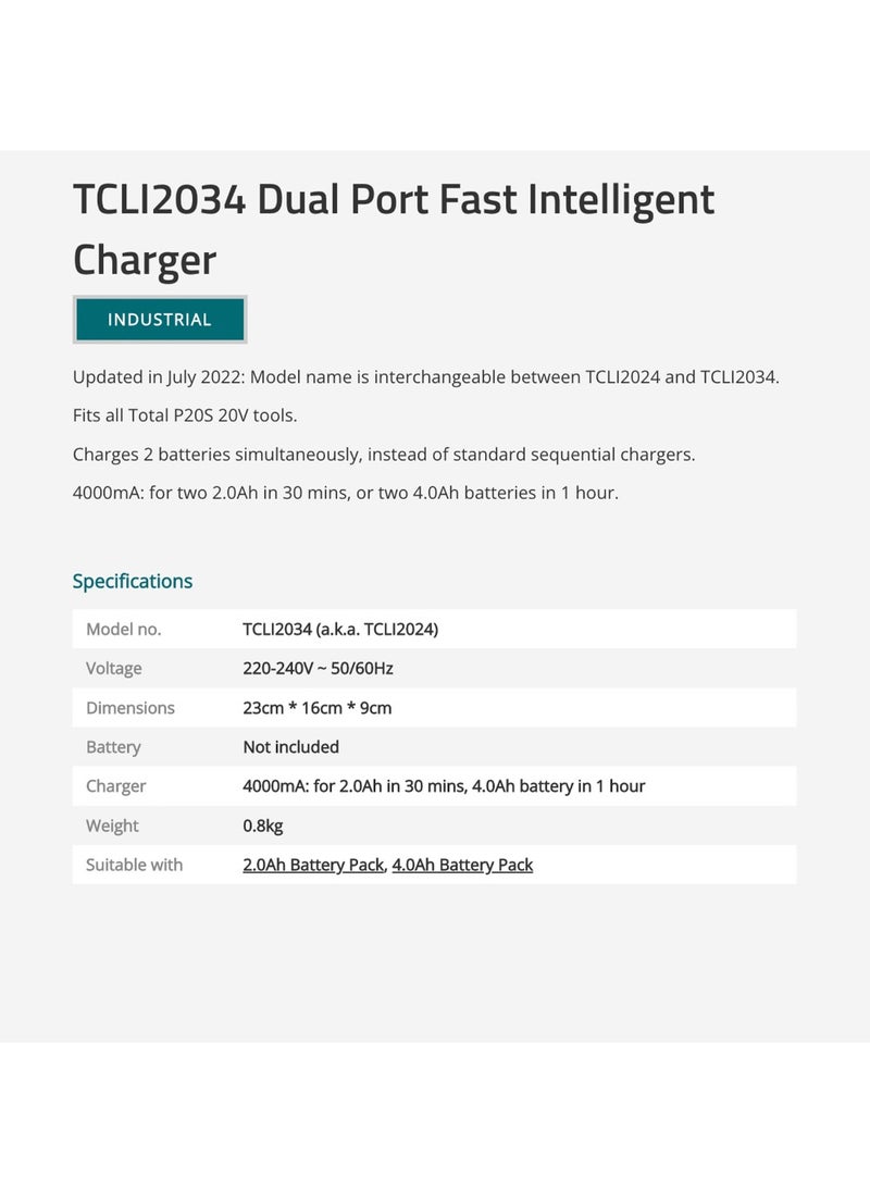 TOTAL Dual Port Fast Intelligent Charger TCLI2034