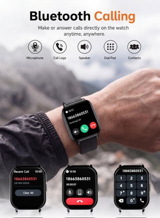 ساعة QW2 الذكية باللون الأسود مع شاشة HD مقاس 2 بوصة، مكالمات Bluetooth، مقاومة للماء IP68، مراقبة معدل ضربات القلب والأكسجين في الدم، 123 وضعا رياضيا، وبطارية 300mAh - view 2
