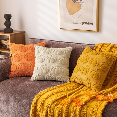 COSIBONO Beige Pumpkin Fall Decorative Throw Pillow Covers 18"x18", Set of 2 Soft Faux Fur Pillow Covers for Autumn Harvest, Fluffy Plush Accent Pillow Cases for Farmhouse Couch Cushion Covers - Image 5