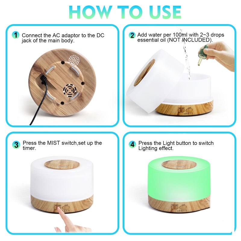 SKY-TOUCH Essential Oil Diffuser 700ml, Aromatherapy Diffusers for Essential Oils with 4 Timer and 7 Color Lights, Cool Mist Humidifier with Auto Shut-off Function, Diffuser for Home Bedroom Office - Image 3