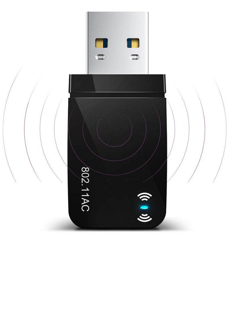 SYOSI - محول واي فاي لاسلكي USB 3.0 بسرعة 1300 ميجابت في الثانية للكمبيوتر الشخصي، محولات شبكة واي فاي USB AC Mini 802.11ac 2.4 جيجا هرتز/5 جيجا هرتز، هوائي مدمج لنظام التشغيل Windows 10/7/8/8.1/XP وMac OS 10.6-10.15 - Image 1