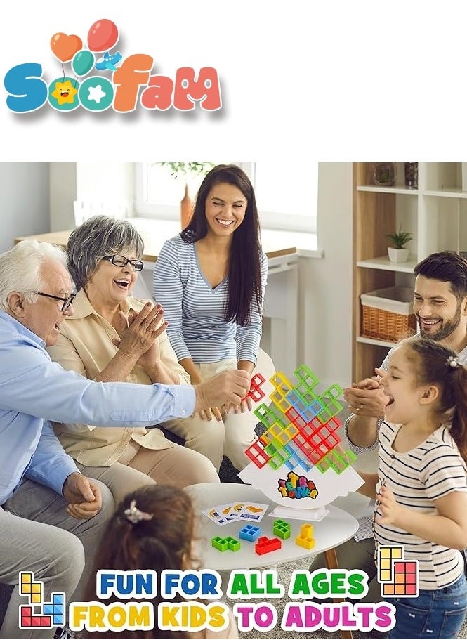 Soofam 48 قطعة من برج تيترا، لعبة مكعبات بناء التوازن الممتعة للأطفال والكبار والأصدقاء والفريق والفصول الدراسية والنوم وليلة الألعاب العائلية والحفلات  - Image 5