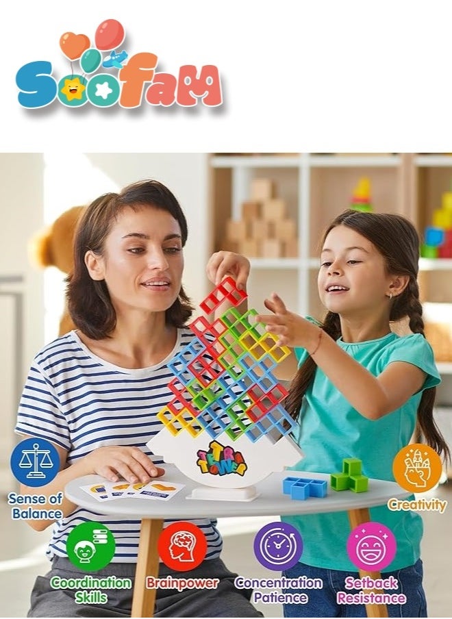 Soofam 48 قطعة من برج تيترا، لعبة مكعبات بناء التوازن الممتعة للأطفال والكبار والأصدقاء والفريق والفصول الدراسية والنوم وليلة الألعاب العائلية والحفلات  - Image 4