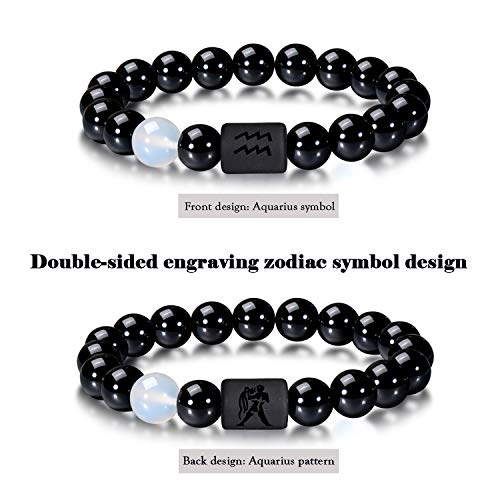 VLINRAS Zodiac Aquarius Bracelet for Men Women Aquarius Gifts Natural Black Onyx Stone Zodiac Charm Bracelet Constellation Horoscope Jewelry - Image 2