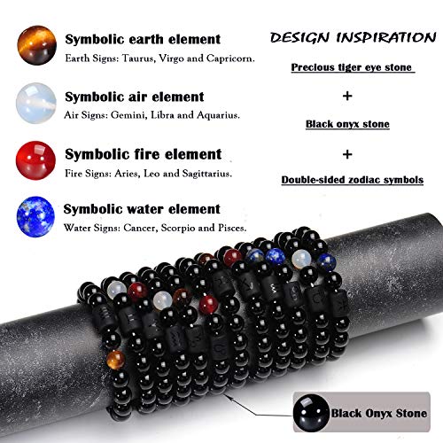 VLINRAS Zodiac Aquarius Bracelet for Men Women Aquarius Gifts Natural Black Onyx Stone Zodiac Charm Bracelet Constellation Horoscope Jewelry - Image 5
