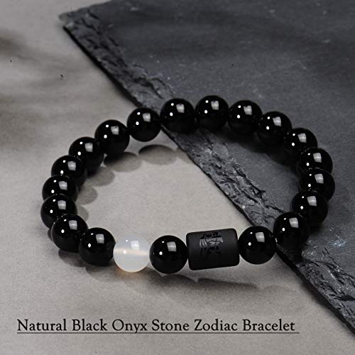 VLINRAS Zodiac Aquarius Bracelet for Men Women Aquarius Gifts Natural Black Onyx Stone Zodiac Charm Bracelet Constellation Horoscope Jewelry - Image 3