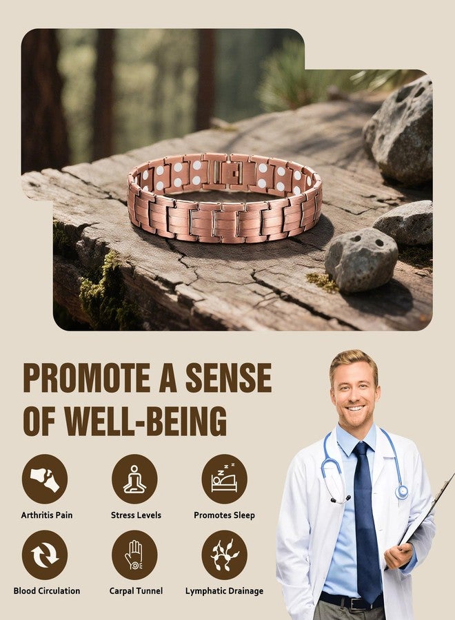 Jecanori 2X Strength Copper Magnetic Bracelet for Men,Pure Copper Bracelets for Men with Fold-Over Clasp - Image 4