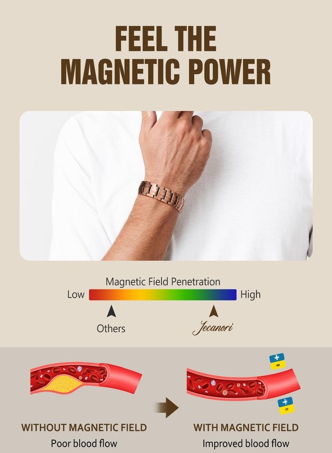 Jecanori 2X Strength Copper Magnetic Bracelet for Men,Pure Copper Bracelets for Men with Fold-Over Clasp - Image 5