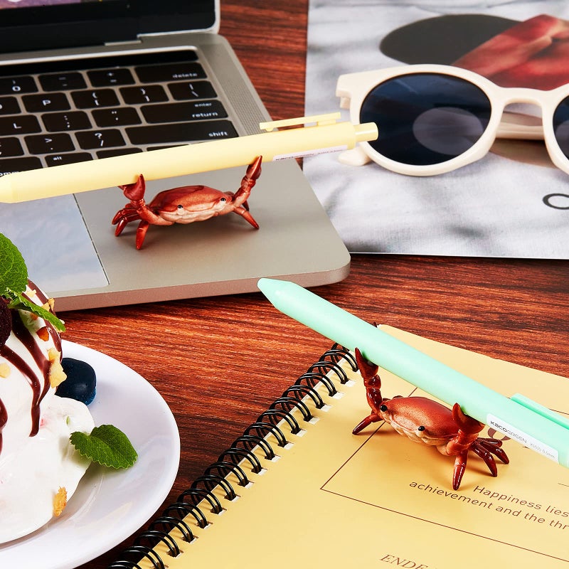 Zonon 2 Pieces Japanese Creative Cute Crab Pen Holder Weightlifting Crabs Pen Holder Stand Bracket Storage Pen Rack for Back to School Graduation Gift Office Home Store Accessories Holder(Red) - Image 4