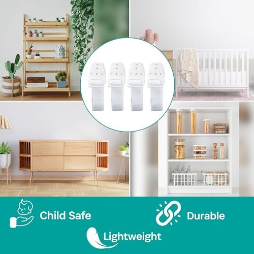 KidCo Anti-Tip Furniture Straps - Anti Tip Safety Straps, TV & Furniture Straps for Child Safety, Two Pack, White - Image 4