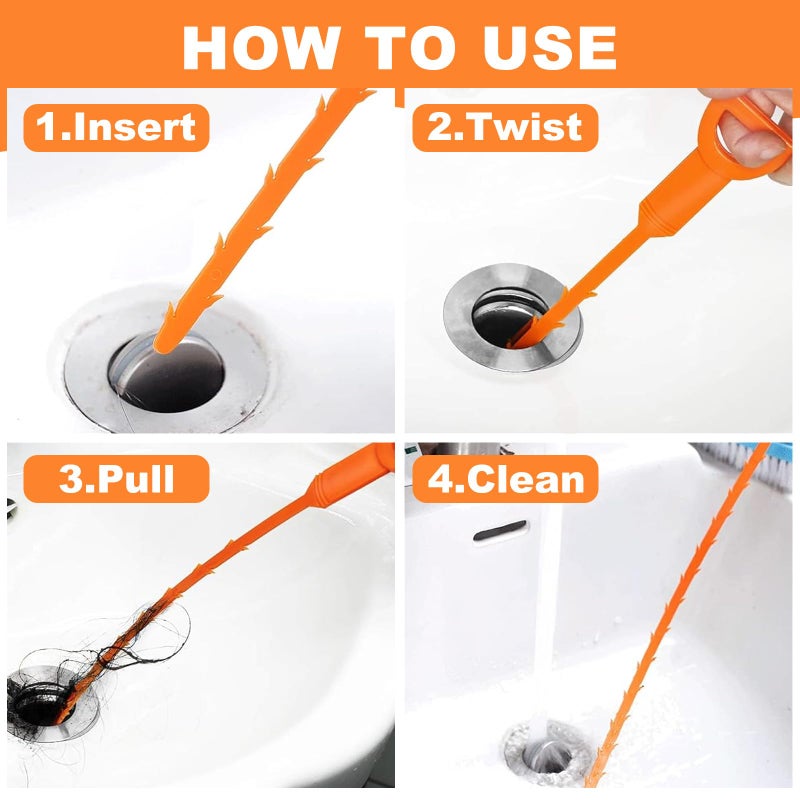 QUIUMES Drain Clog Remover, Effective Drain Snake Hair Drain Clog Remover, Ideal Drain Cleaner For Sinks, Showers, And Tubs - Flexible And Durable 6Pack 20inch Length For Easy Use. - Image 2
