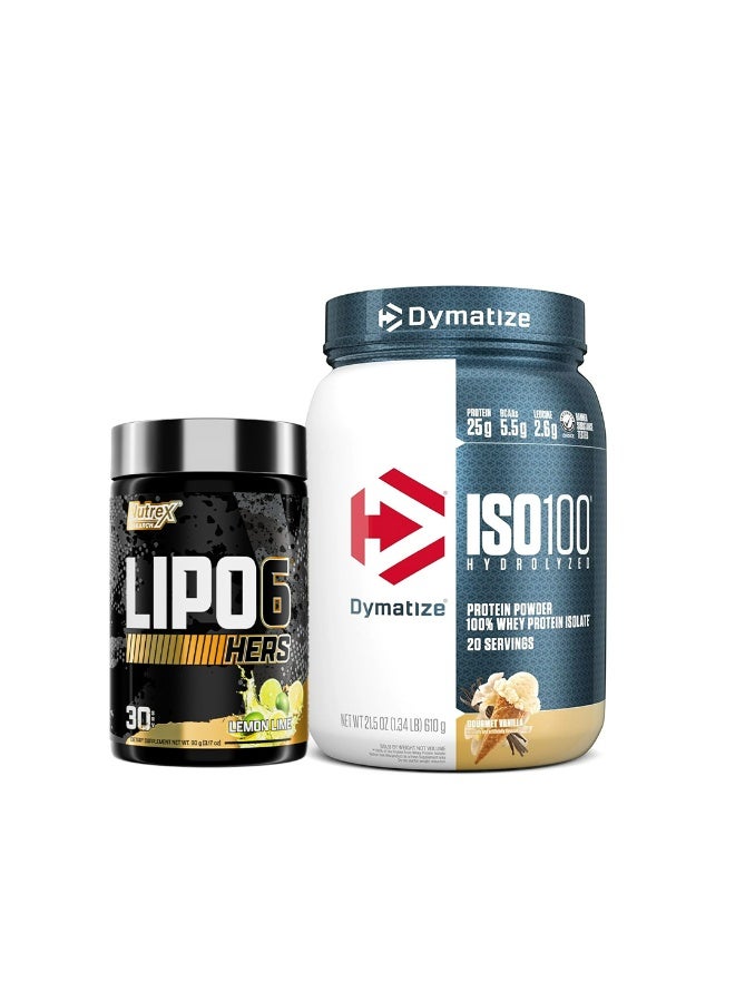 Dymatize Bundle Offer – ISO100 20 Serving Gourmet Vanilla and Lipo6 Hers Lemon Lime 30 Servings - Image 1