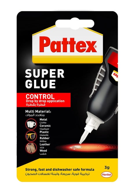Pattex Superglue Liquide Control, Clear Glue for Various Materials, Superglue with Non-Drip Formula for Vertical Applications, with Precise Nozzle 3g
