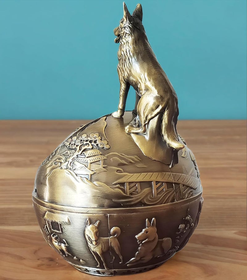 Vintage Ashtray with Lid for Cigarettes,Metal Windproof Smokeless Odorless Ash Tray Holder for Indoor Outdoor Decorative Hand-Carved Fancy Gift Ornament for Home Office (Bronze Dog) - Image 5