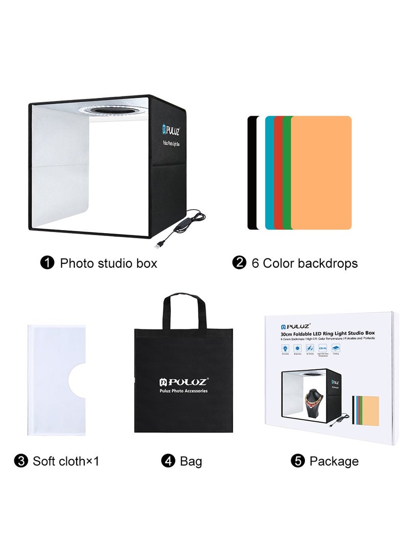 PULUZ - 11.8 Inch/30cm  Portable  Photo Lighting Studio Light Box Shooting Tent Box Kit 30cm  Ring Light with 6 Colors Backdrops (Black, White, Yellow, Red, Green, Blue) - Image 1