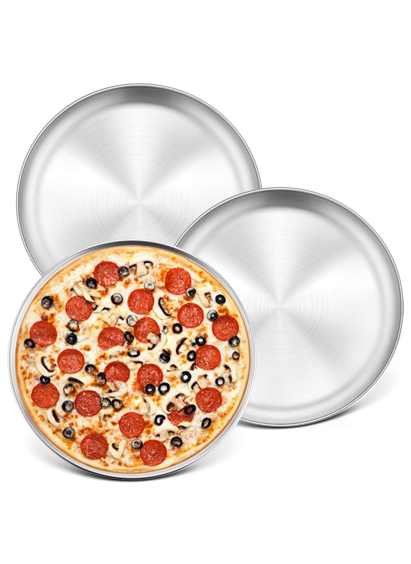P&P CHEF PP CHEF Pizza Pans Stainless Steel Round Pizza Tray Dish Plate For Oven Baking Roasting Healthy  Heavy Duty Rust Free  Dishwasher Safe  3 Pcs Silver10 