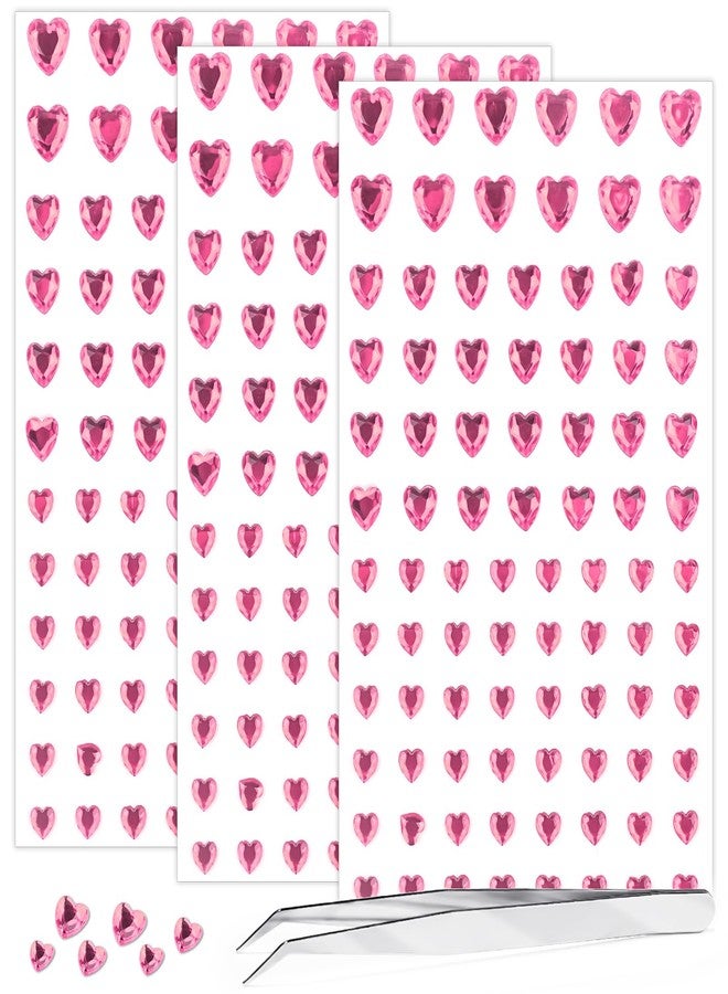 Mangoit 264pcs Heart Gem Stickers - Self Adhesive Jewels, Acrylic Gems DIY Craft Decorative Diamond Stickers, Small Stickers for Kids (264pcs-5/7/10mm-pink) - Image 1