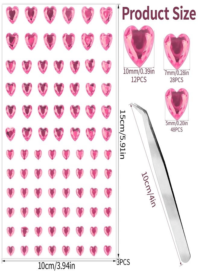 Mangoit 264pcs Heart Gem Stickers - Self Adhesive Jewels, Acrylic Gems DIY Craft Decorative Diamond Stickers, Small Stickers for Kids (264pcs-5/7/10mm-pink) - Image 2