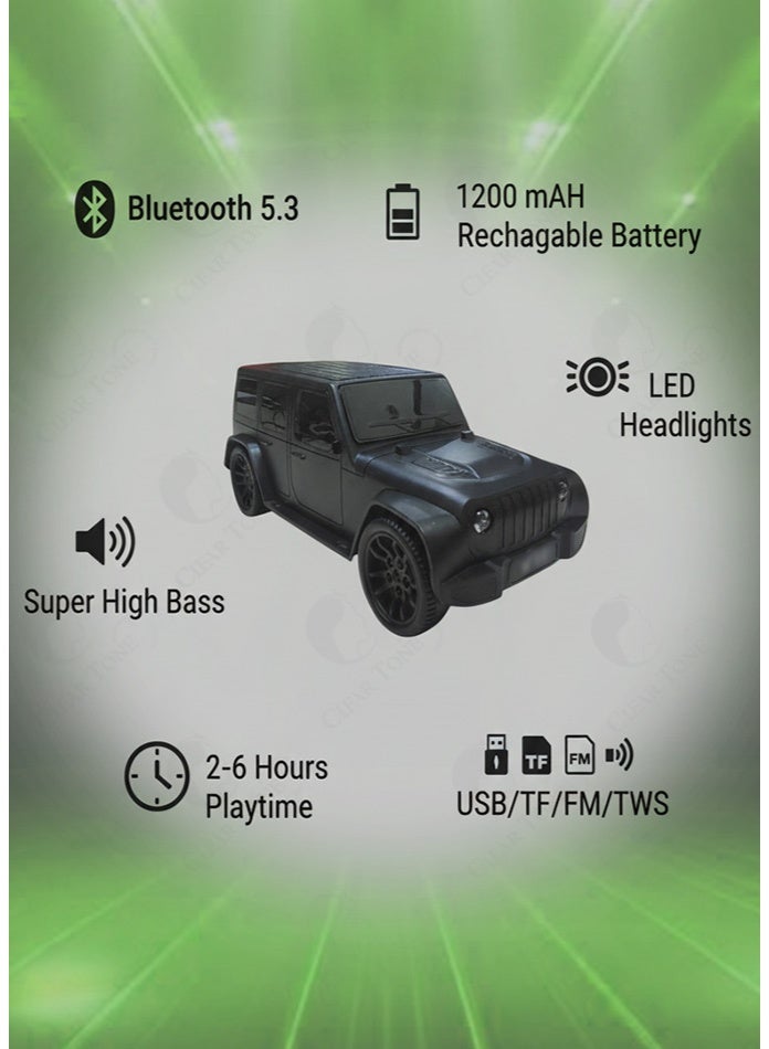 CLEAR TONE Best Wireless Car Speaker with LED Light & DC 5V Input | Loud 10 Watt Bluetooth 5.3 | 10 Meter Range | USB/Type C/Memory Slot/FM |Black Jeep Car Design - Image 5