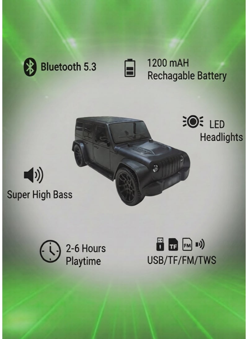 CLEAR TONE Best Wireless Car Speaker with LED Light & DC 5V Input | Loud 10 Watt Bluetooth 5.3 | 10 Meter Range | USB/Type C/Memory Slot/FM |Black Jeep Car Design - Image 5