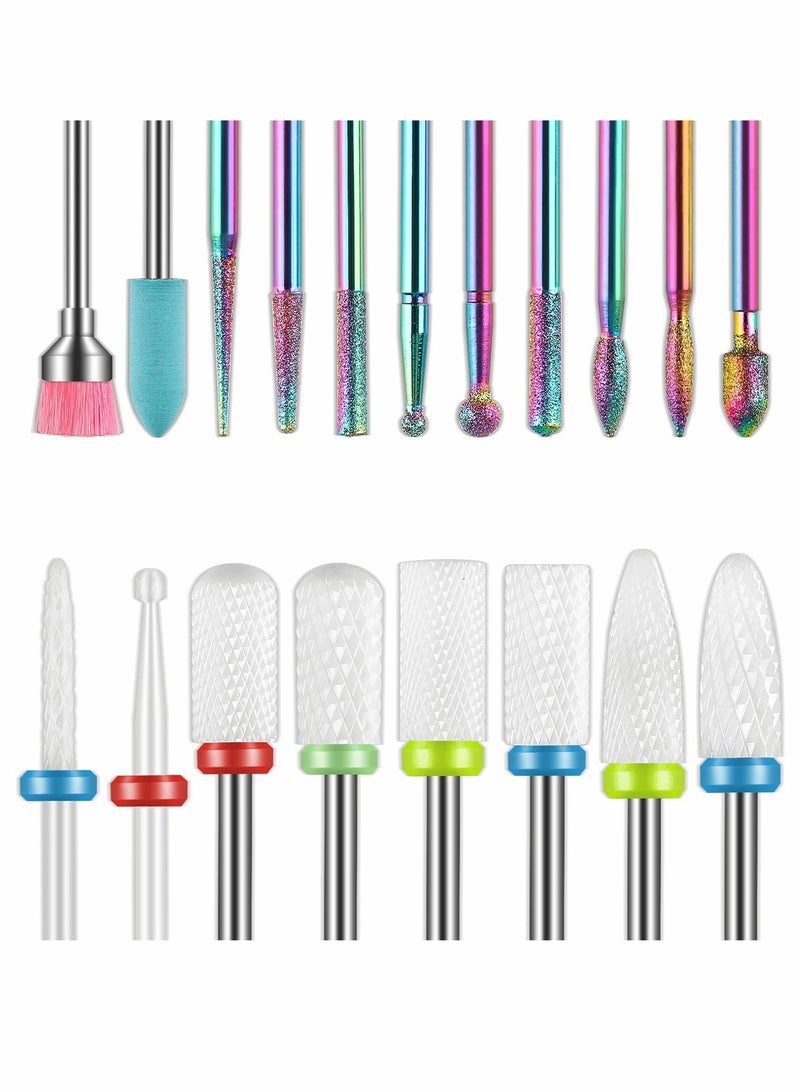 Electric Nail Drill Bit Set, Professional 19pcs 3/32 Inch Diamond Cuticle & Ceramic Gel Bit Kit, Acrylic Nail Tools for Manicure Pedicure at Home or Salon - Image 1