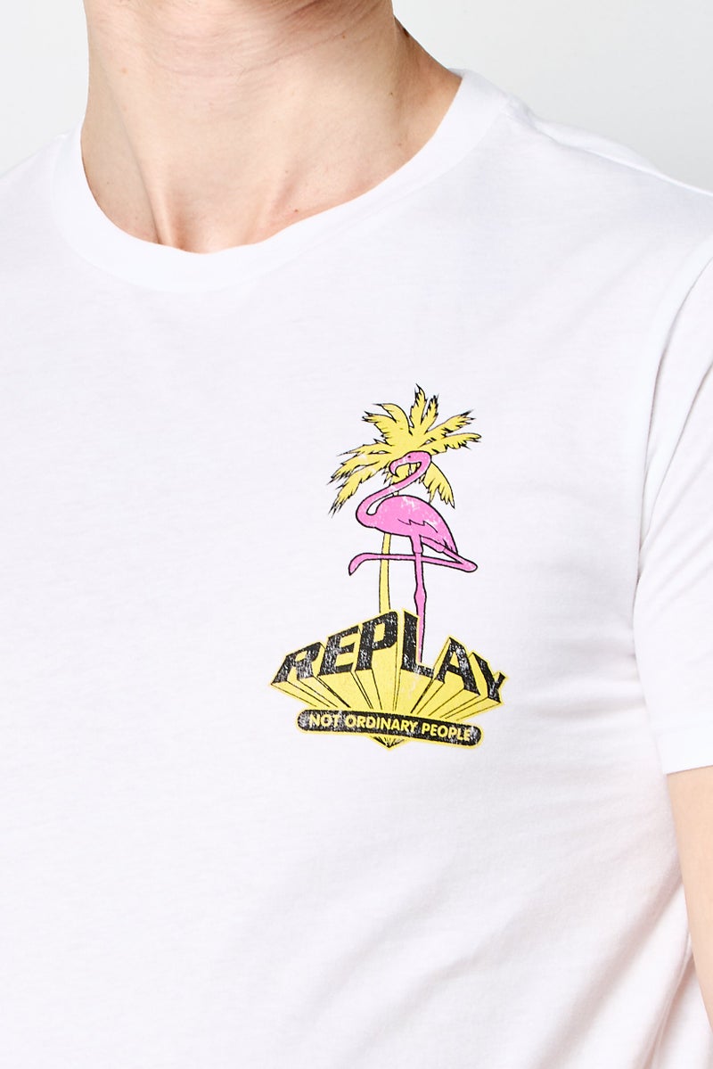 Replay Men Crew Neck Short Sleeves Brand Logo T-Shirt, White - Image 3