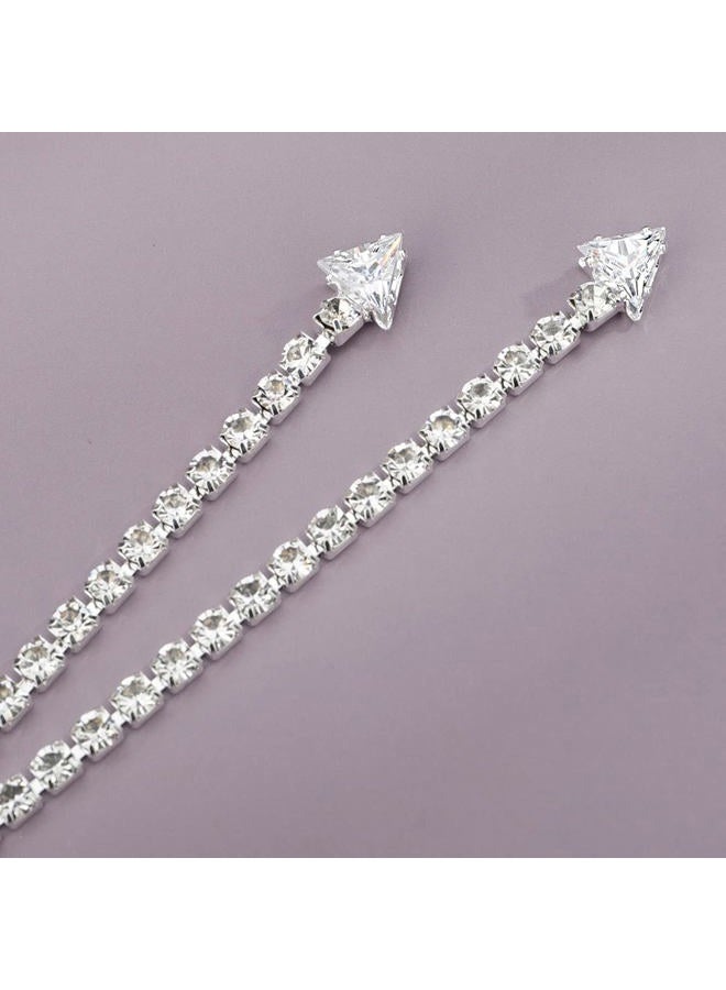 Xerling Bling Rhinestones Choker Necklaces Tennis Chain Necklaces for Women Dainty Crystal Pendant Statement Y-Necklaces for Wedding Prom Triangle Zircon Necklaces (Silver) - Image 5
