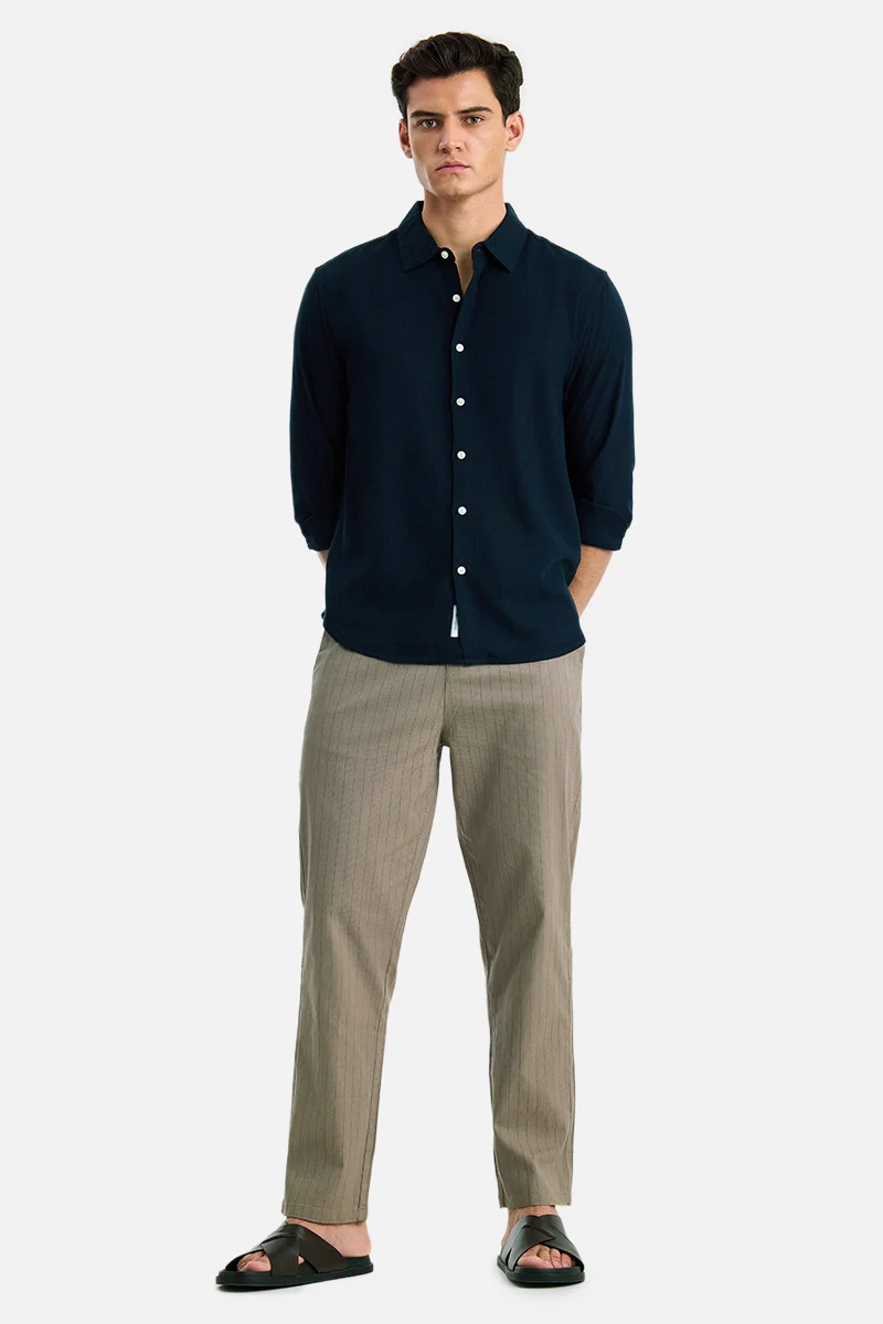 SNITCH Beige Striped Relaxed Formal Trousers