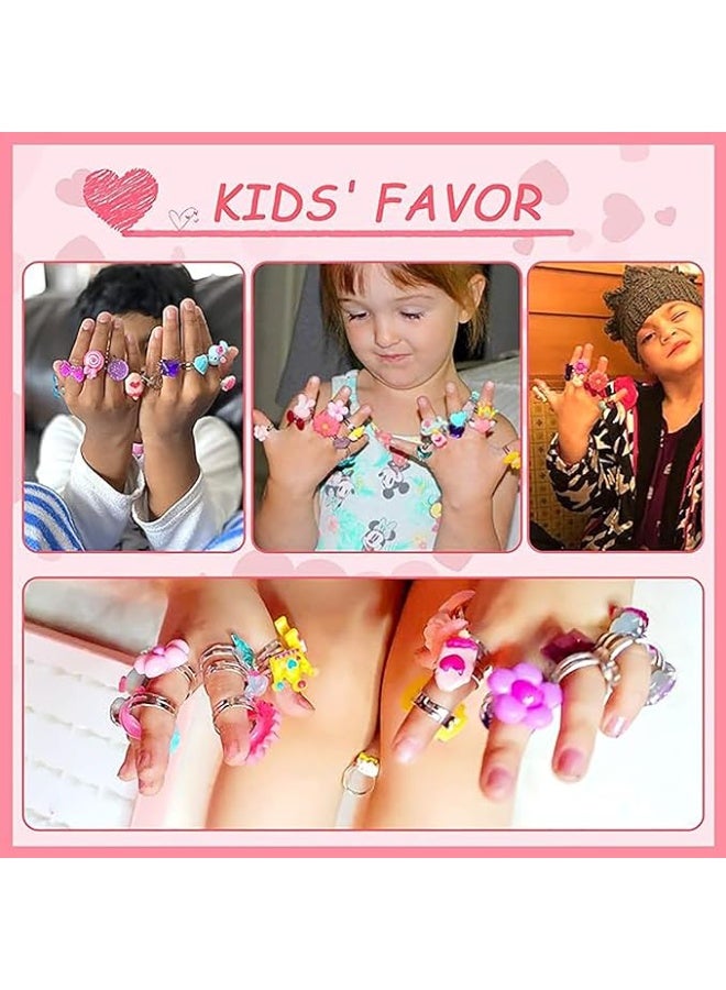 Girls Dress Up Jewelry Rings, 24 Pieces Adjustable Faux Gem Rings, Assorted Play Rings for Kids with Storage Box - Image 3