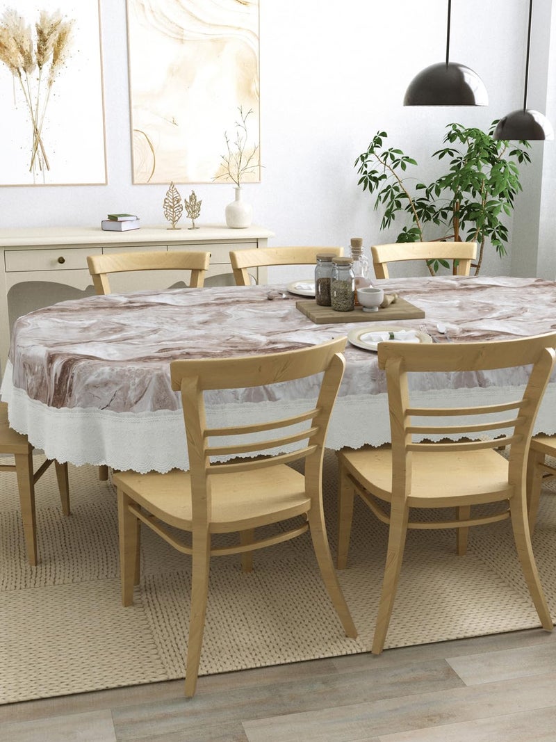 Clasiko 8 Seater Oval Dining Table Cover; 60x108 Inches; Material - PVC; Anti Slip; 74026; Brown White - Image 2