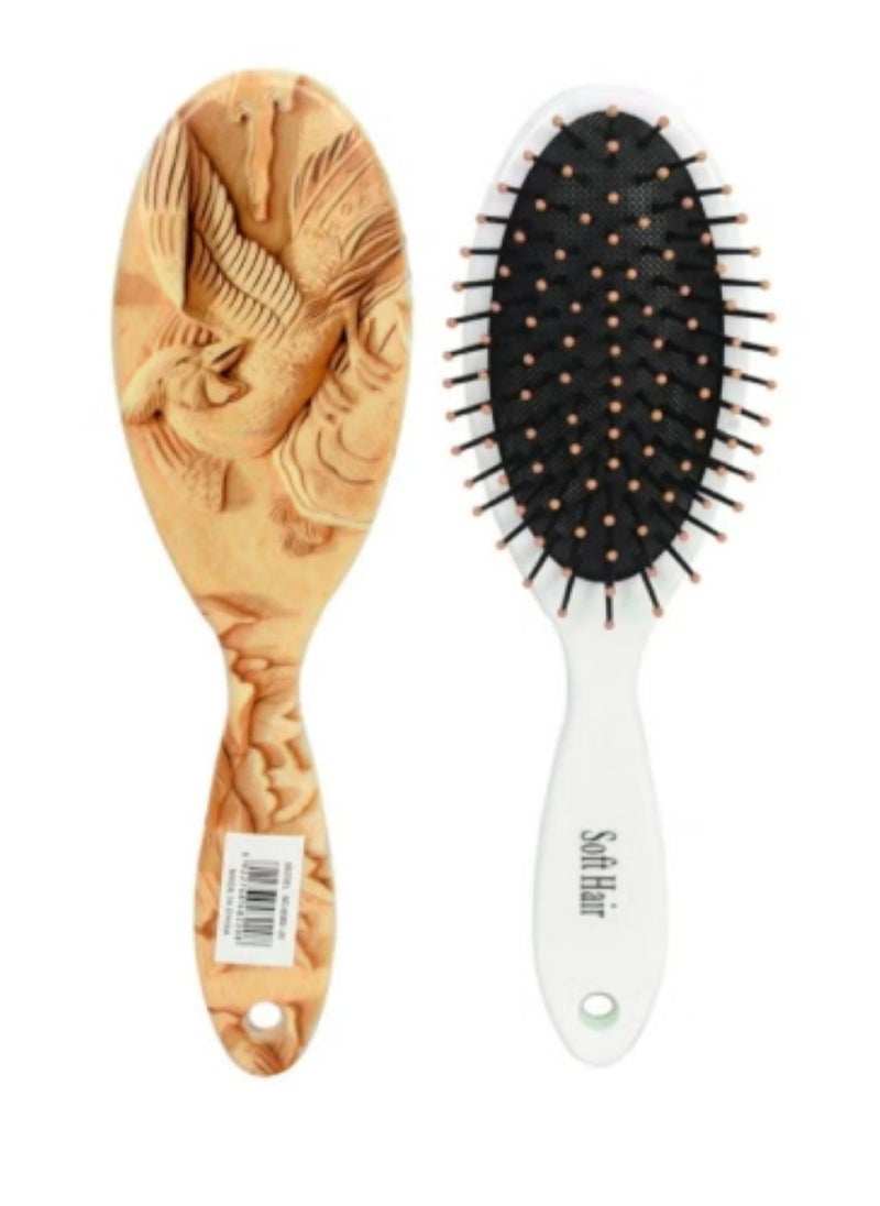 Soft Hair Bird Printed Detangling Hair Brush Brown/Black 22x6x3cm  - Image 2