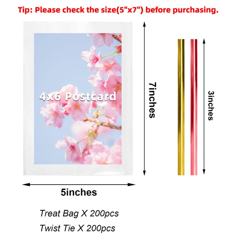 Morepack Cello Cellophane Treat Bags,5x7 Inches Clear Cellophane Bags 200 Pcs OPP Plastic Treat Bags with 200 Twist Ties for Gift Wrapping,Packaging Candies,Dessert,Bakery, Cookies, Chocolate,Party Favor - Image 2
