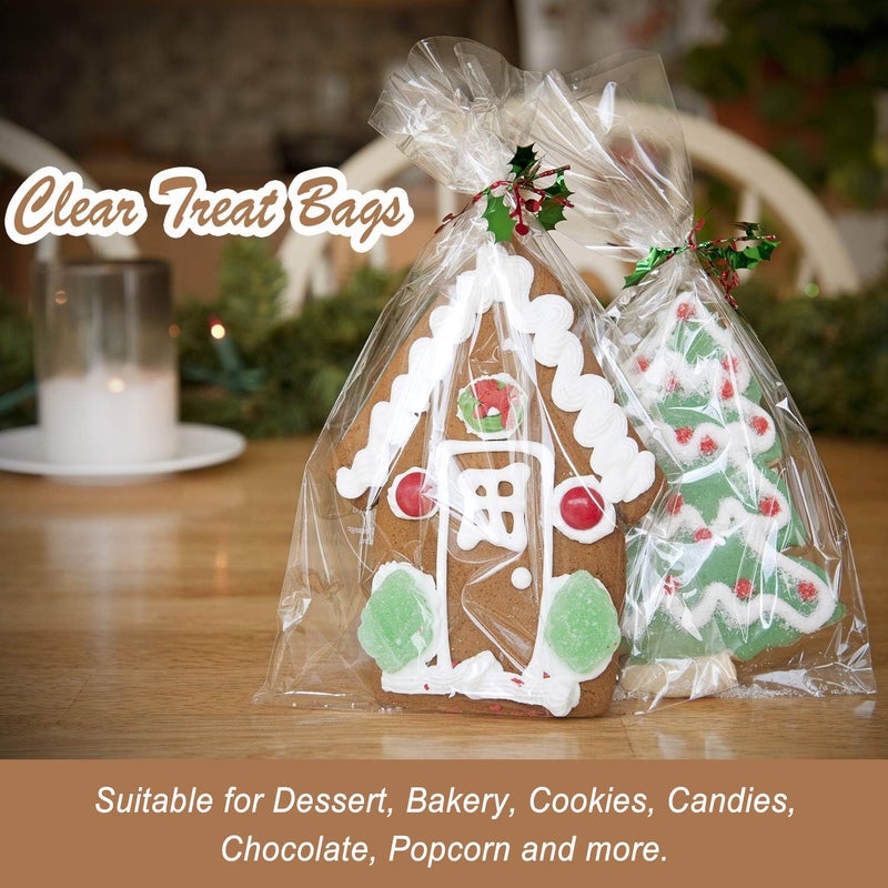 Morepack Cello Cellophane Treat Bags,5x7 Inches Clear Cellophane Bags 200 Pcs OPP Plastic Treat Bags with 200 Twist Ties for Gift Wrapping,Packaging Candies,Dessert,Bakery, Cookies, Chocolate,Party Favor - Image 3