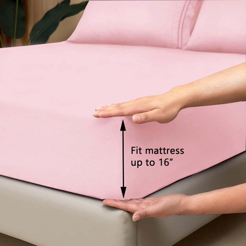 Mejoroom Full Size Sheet Set - Soft Microfiber Bed Sheets - Deep Pocket Fitted Sheet, Breathable, Wrinkle & Fade Resistant - 4 Piece (Full, Blush Pink) - Image 3