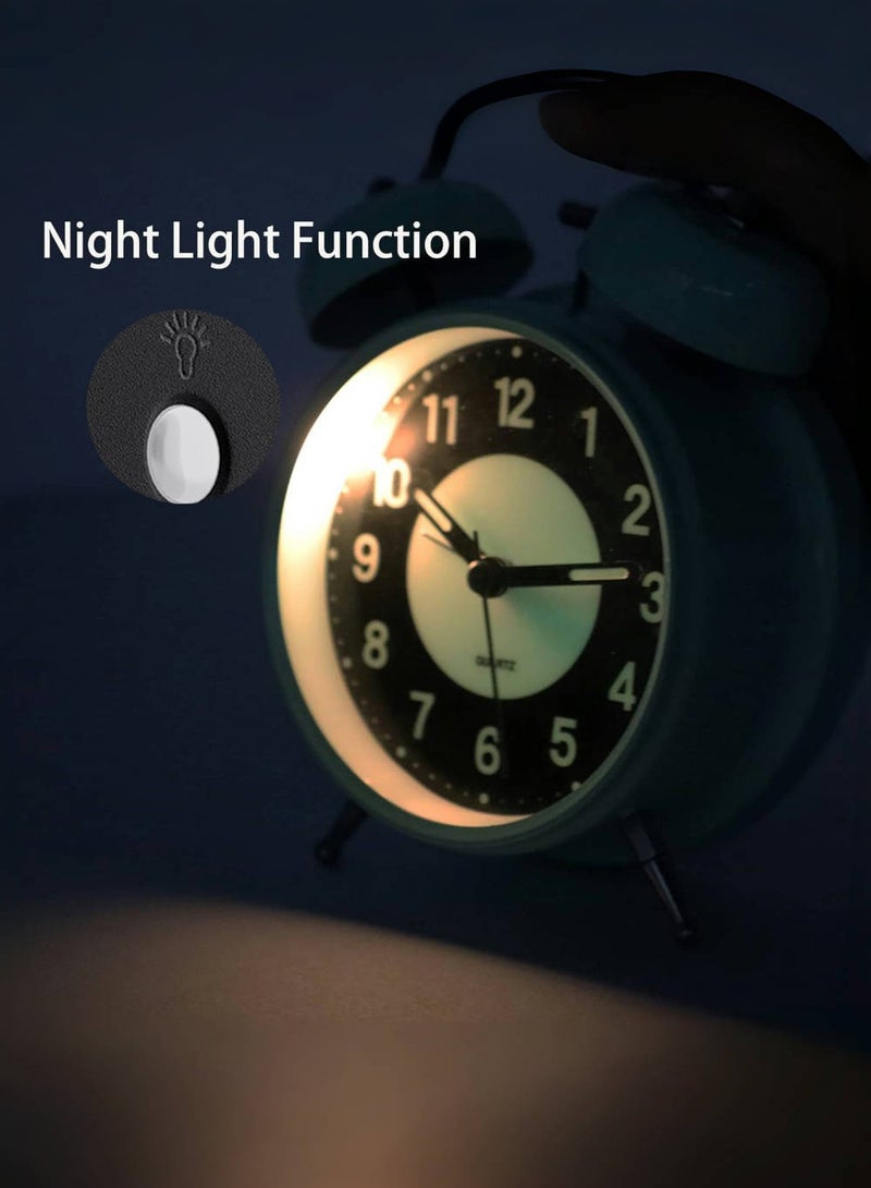 JoyousSto Analog Alarm Clock 4 inches Super Silent Non-Ticking Twin Bell Alarm Clock,Backlight,Luminous,No Snooze,Battery Operated,Louder Bell for Heavy Sleepers,Home Decor,Blue - Image 3