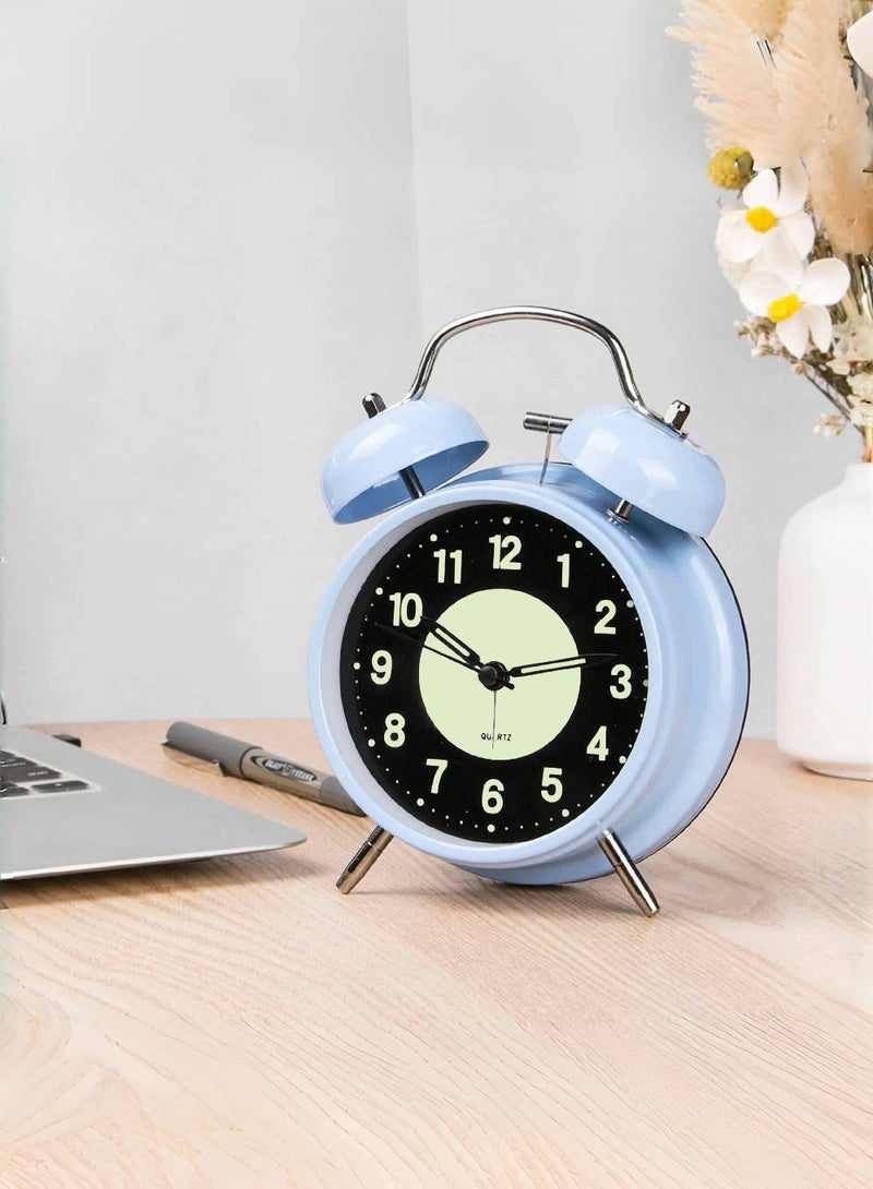 JoyousSto Analog Alarm Clock 4 inches Super Silent Non-Ticking Twin Bell Alarm Clock,Backlight,Luminous,No Snooze,Battery Operated,Louder Bell for Heavy Sleepers,Home Decor,Blue - Image 4