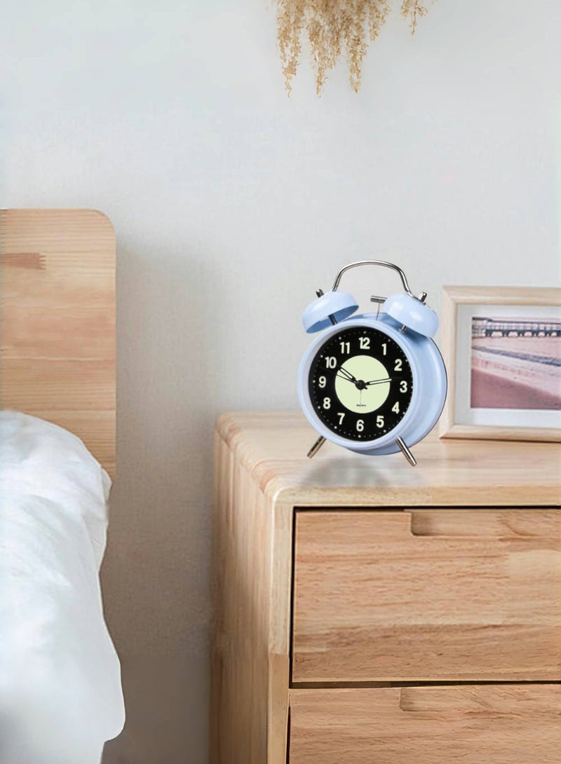 JoyousSto Analog Alarm Clock 4 inches Super Silent Non-Ticking Twin Bell Alarm Clock,Backlight,Luminous,No Snooze,Battery Operated,Louder Bell for Heavy Sleepers,Home Decor,Blue - Image 5