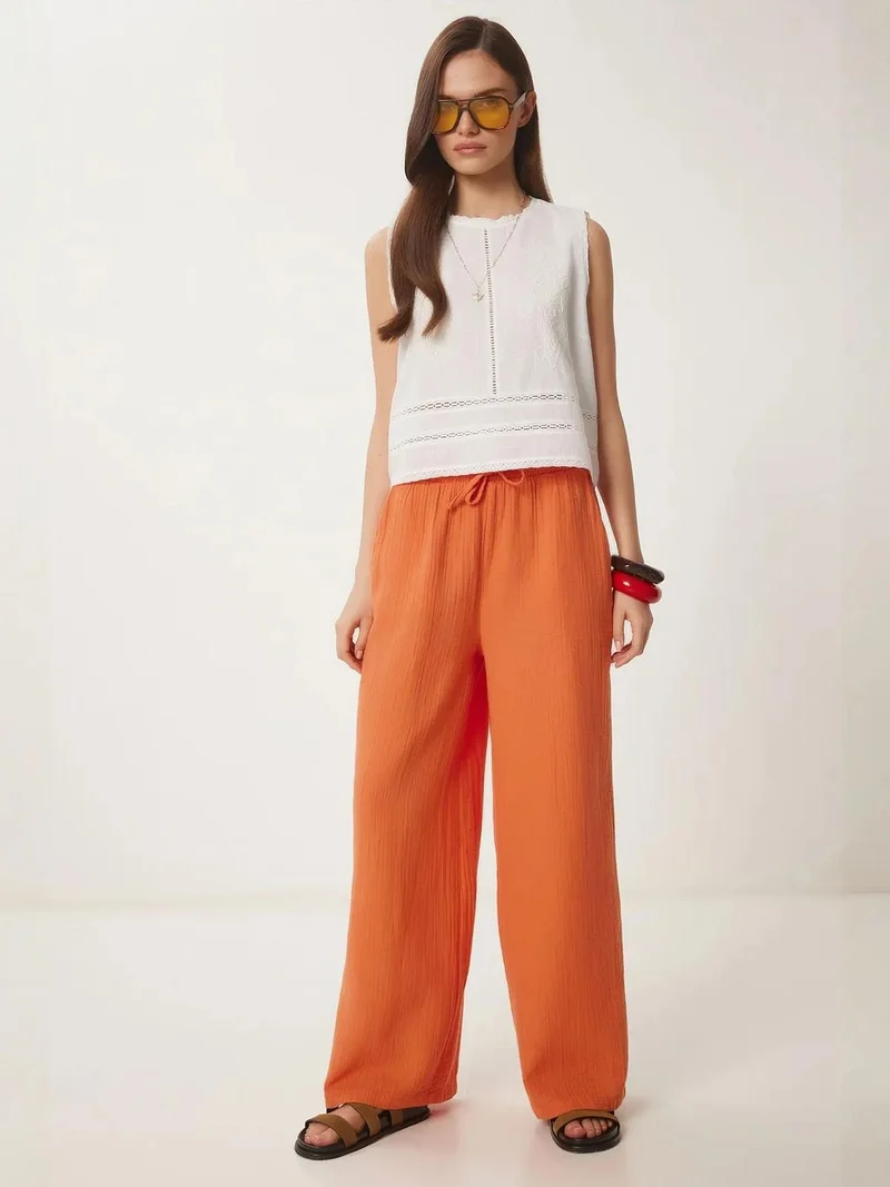 السعادة في إسطنبول ISTANBUL Wide Leg Drawstring Waist Pants with Binding Detail