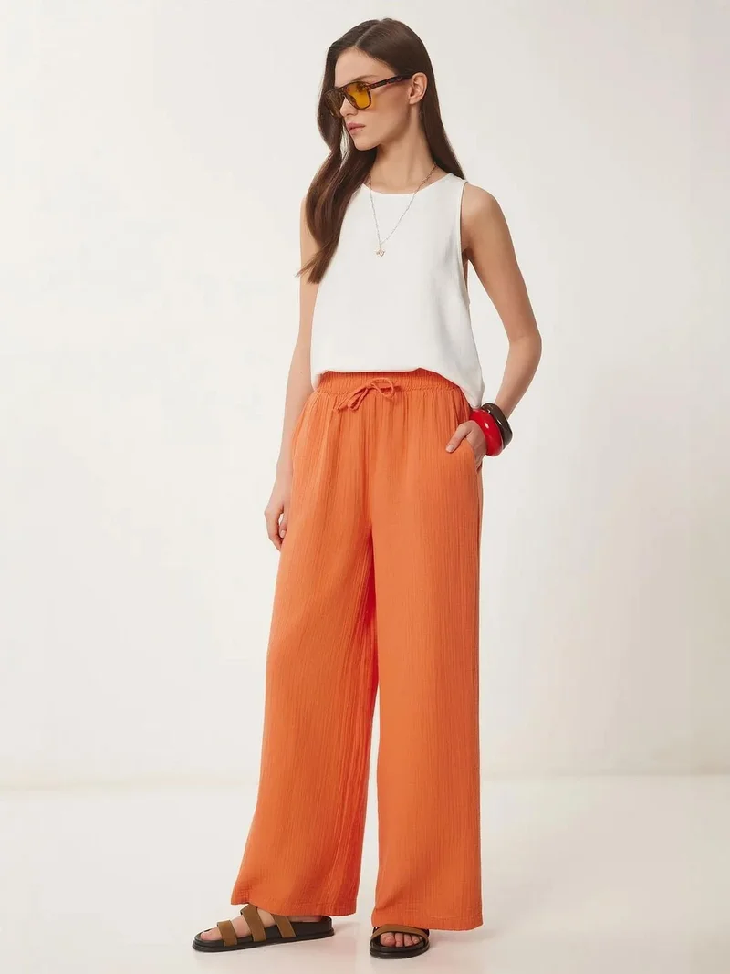 السعادة في إسطنبول ISTANBUL Wide Leg Drawstring Waist Pants with Binding Detail