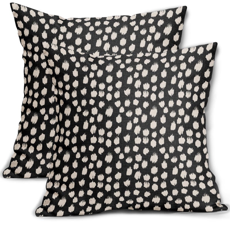 Sweetshow Black Cream Dots Pillow Covers 18x18 Set of 2 Boho Design Polka Dot Throw Pillows Modern Trendy Print Outdoor Decorative Pillowcase Square Linen Cushion Cases Decor for Sofa Couch Bed - Image 1