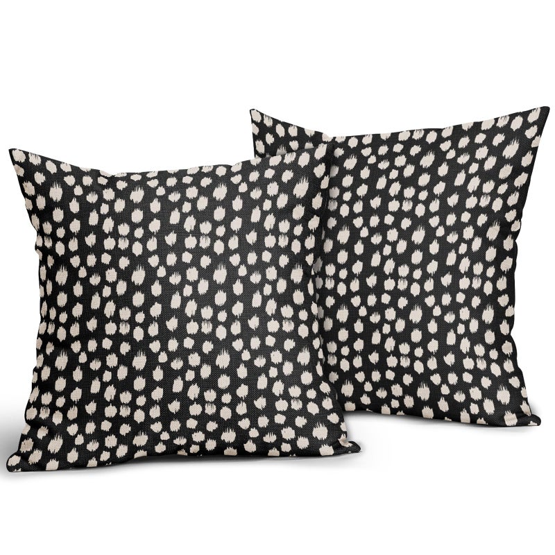 Sweetshow Black Cream Dots Pillow Covers 18x18 Set of 2 Boho Design Polka Dot Throw Pillows Modern Trendy Print Outdoor Decorative Pillowcase Square Linen Cushion Cases Decor for Sofa Couch Bed - Image 2