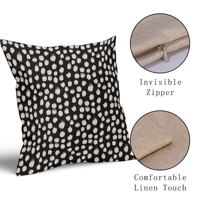 Sweetshow Black Cream Dots Pillow Covers 18x18 Set of 2 Boho Design Polka Dot Throw Pillows Modern Trendy Print Outdoor Decorative Pillowcase Square Linen Cushion Cases Decor for Sofa Couch Bed - Image 4