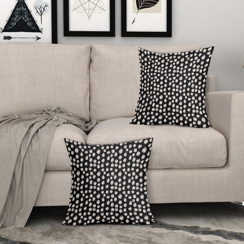 Sweetshow Black Cream Dots Pillow Covers 18x18 Set of 2 Boho Design Polka Dot Throw Pillows Modern Trendy Print Outdoor Decorative Pillowcase Square Linen Cushion Cases Decor for Sofa Couch Bed - Image 3