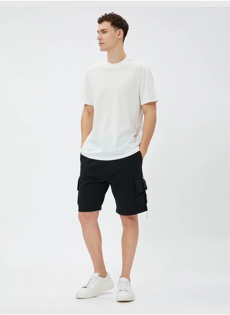 KOTON Cargo Shorts Pockets Button Ribbed