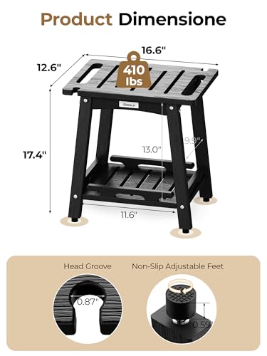 ONSGLM Shower Bench Seat, Non-Slip Shower Benches for Inside Shower to Sit on, HDPE Waterproof Shower Stool for Shaving Legs, Shower Chair with Adjustable Feet for Bathroom, Indoor/Outdoor Use, Black - Image 3